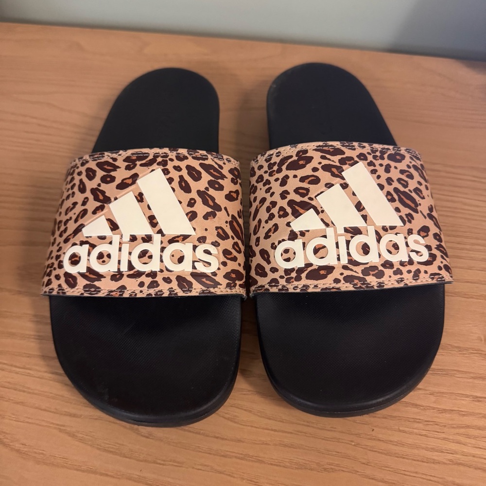 Adidas Adilette Comfort Slides Leopard Print Slip On Sandals Size 7
